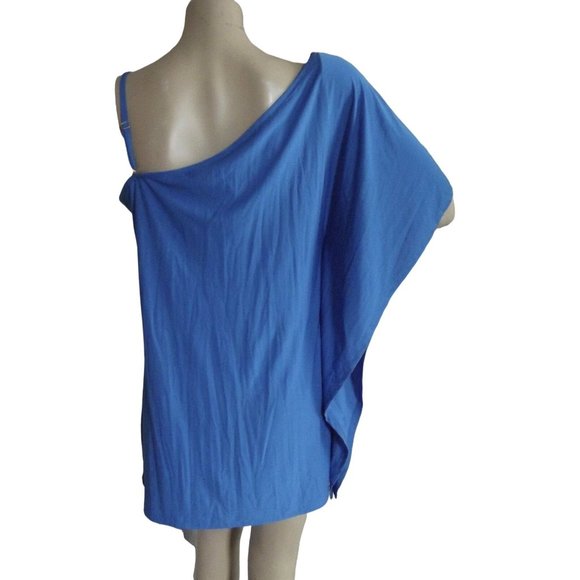 Blue Tunic Blouse Women's XL One Shoulder shirt top gold design polyester dress - Picture 3 of 6